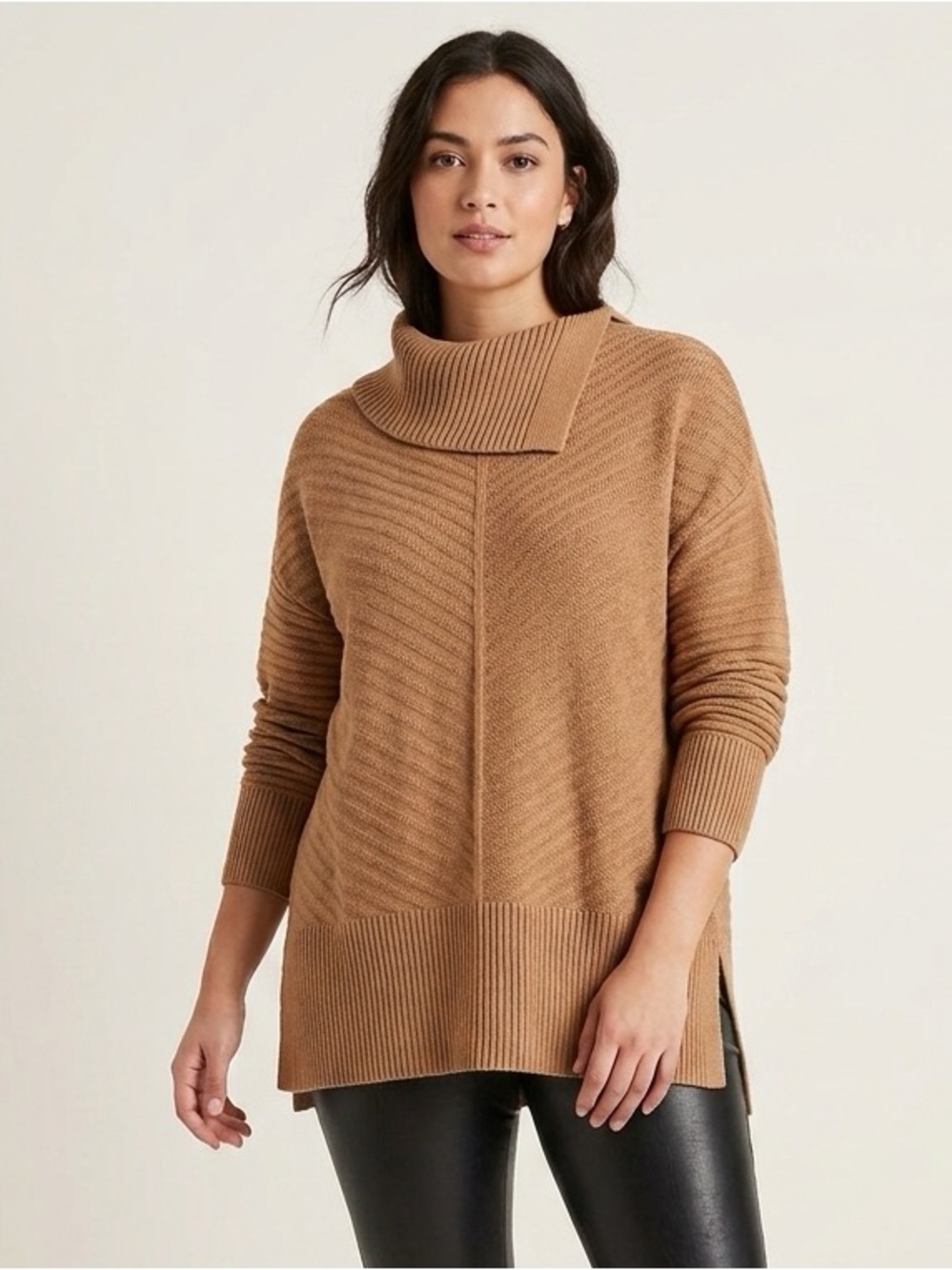 Ribbed Envelope-Neck Sweater in Camel Brown by Style & Co. • Size 1X • NWT